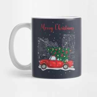 Christmas tree and gifts in a red car! - Happy Christmas and a happy new year! - Available in stickers, clothing, etc Mug